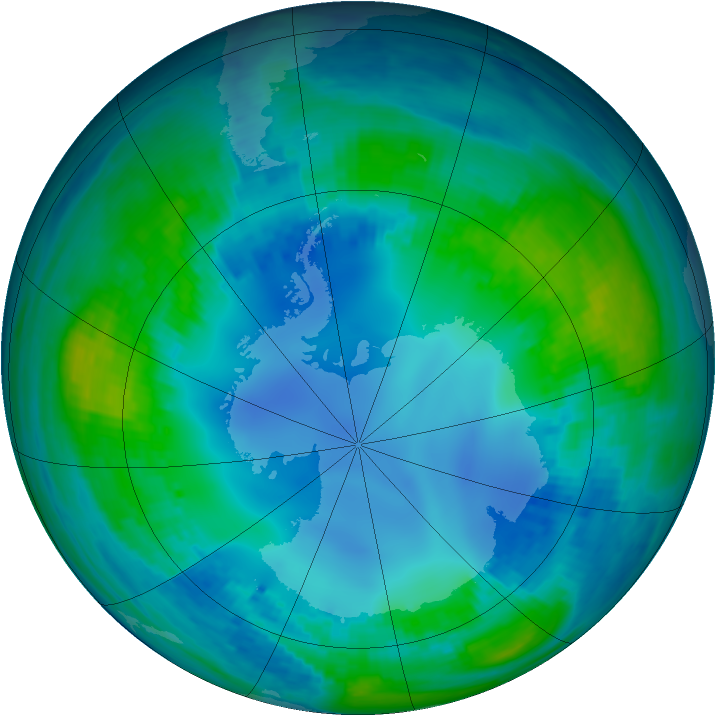 Antarctic ozone map for 08 May 2001